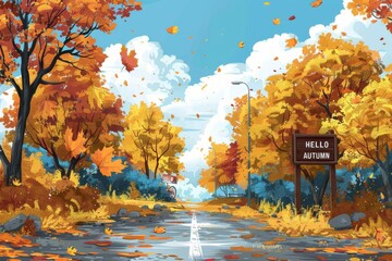 Road with beautiful autumn landscape