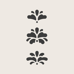 Vector flower emblem. Set of 3 decor element. Modern linear shape for decoration and pattern.