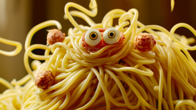 Flying spaghetti monster - pastafarian, atheist symbol
