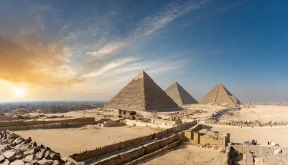 Foto op Canvas The three great pyramid of Giza pyramid, egypt, giza, cairo, ancient, desert, egyptian, pyramids, travel, sky, pharaoh, stone, architecture, tomb, history, great © Bulbas