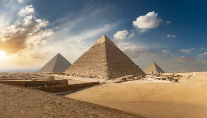 Foto op Canvas The three great pyramid of Giza pyramid, egypt, giza, cairo, ancient, desert, egyptian, pyramids, travel, sky, pharaoh, stone, architecture, tomb, history, great © Bulbas