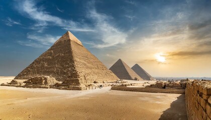 The three great pyramid of Giza pyramid, egypt, giza, cairo, ancient, desert, egyptian, pyramids, travel, sky, pharaoh, stone, architecture, tomb, history, great - obrazy, fototapety, plakaty