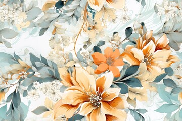 Seamless pattern, abstract art. Watercolor painting, children's wallpaper. Hand drawn plants. Palms, rainforest, leaves, flowers. modern Art. Prints, wallpapers, posters, cards, murals