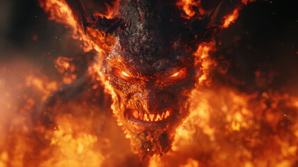 Scary devil engulfed in flames