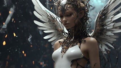Divine Encounter: Close-Up Behind the Scenes of a Floating Angel in Natural Interaction - obrazy, fototapety, plakaty
