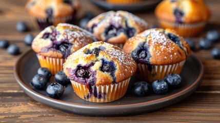 Blueberry muffins made at home on a plate
