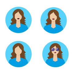 Set of people. Sozial media icons. Avatar. Doctor. Woman. Businesswoman. Images. Face. Vector. Person. Charakter. Cartton. Icon. Set. Lady. Illustration. Hair. Style.  Glasse. Beauty.