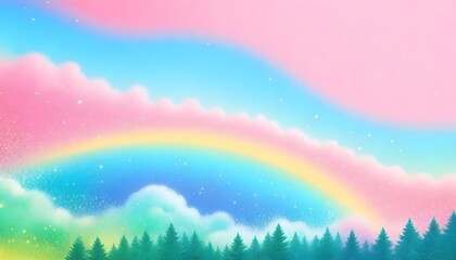 A pastel rainbow unicorn background including sparkling stars. A hazy, pink fantasy sky. Charming holographic area. Fairy iridescent gradient backdrop Backgrounds	
