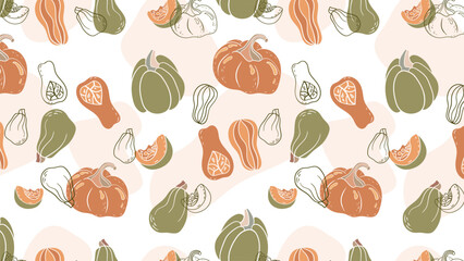 Seamless pattern with hand drawn pumpkins