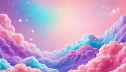 A pastel rainbow unicorn background including sparkling stars. A hazy, pink fantasy sky. Charming...