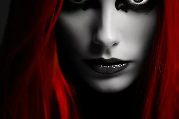 Poster A captivating close-up of a woman with red hair and dark makeup © Rytis