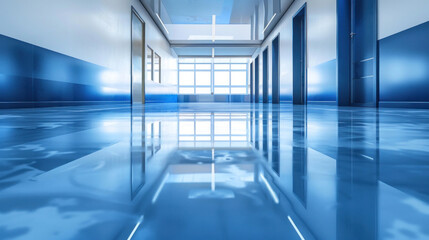 An epoxy-coated floor enhances the aesthetics and durability of the room, providing a sleek and resilient surface.