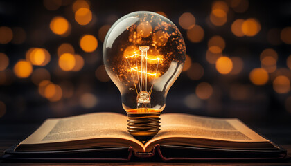 light bulb on top of an open book