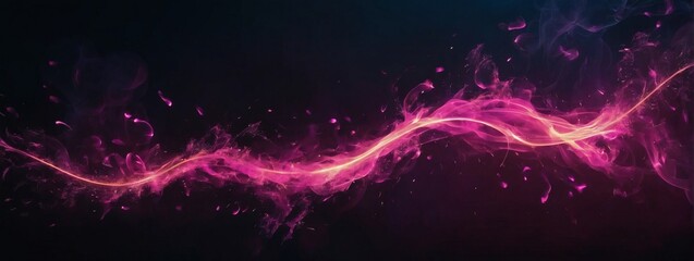 Dark abstract bokeh background, magic smoke and sparks, neon magenta.