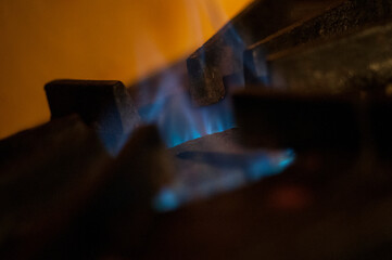 Fire gas stove in the kitchen