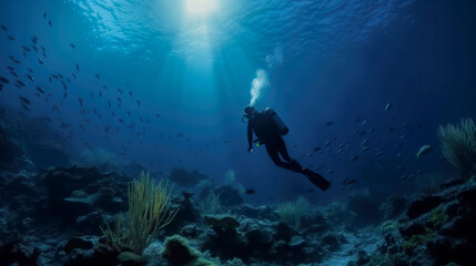 Serene underwater scuba diving adventure Generative AI image