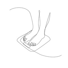 Bare Foot on Weight Scale Continuous Thin Line, Minimalist Feet Drawing, One Line Art Barefoot, Single Outline Drawing, Legs Logo, One Line Foot