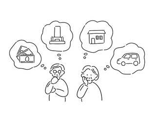 相続に悩むシニア夫婦のイラスト