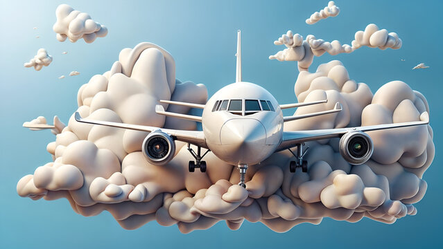 A jet aeroplane in the sky surrounded by cloudes 