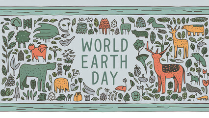 World Earth Day banner with creative text, isolated  on transparent background, Generative ai