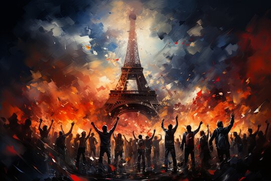 fans celebrating Paris Saint Germain PSG soccer club winning champions league champion cup abstract illustration mobile smartphone wallpaper