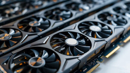 Close-up of a modern video card. Cooling system. - obrazy, fototapety, plakaty