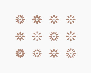 Camomile flower emblem. Set of 12 geometric shape. Modern linear design emblem.  Modern abstract linear compositions and graphic design elements.