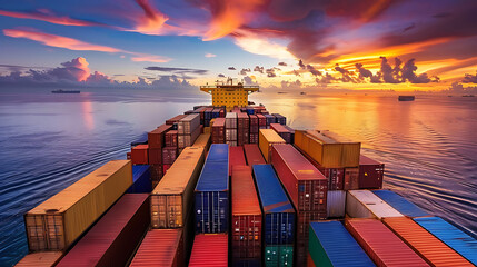 a container ship is loaded with shipping containers. - obrazy, fototapety, plakaty