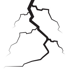 Wall cracks with broken texture. Ground earthquake effect. Hole lines on earth and ice isolated on white background. Rock destruction scratch. crack Vector . black fractures top view.