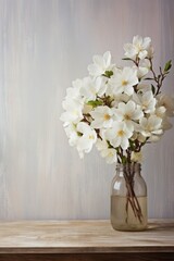 spring flowers on wooden table background with copy space