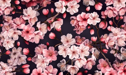 Pink cherry blossom wallpaper design, realistic style, spring flowers. Generative ai