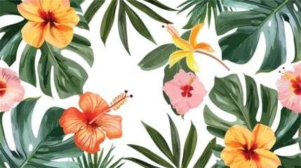 Plexiglas foto achterwand Seamless background with tropical flowers isolated. © Megan