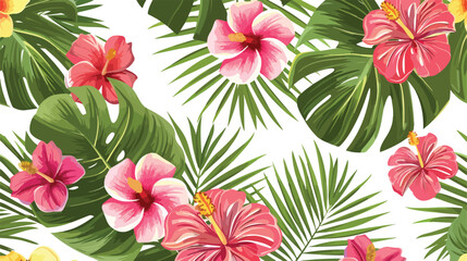 Seamless background with tropical flowers isolated.