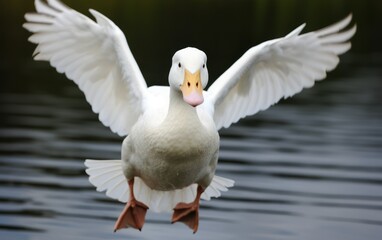 Fototapeta premium Graceful Duck in Flight Over Water