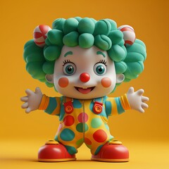Fototapeta premium cute little clown in a green wig, in colorful clothes