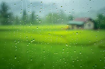 Grain rain, houses in the fields, the background of the emptiness of spring