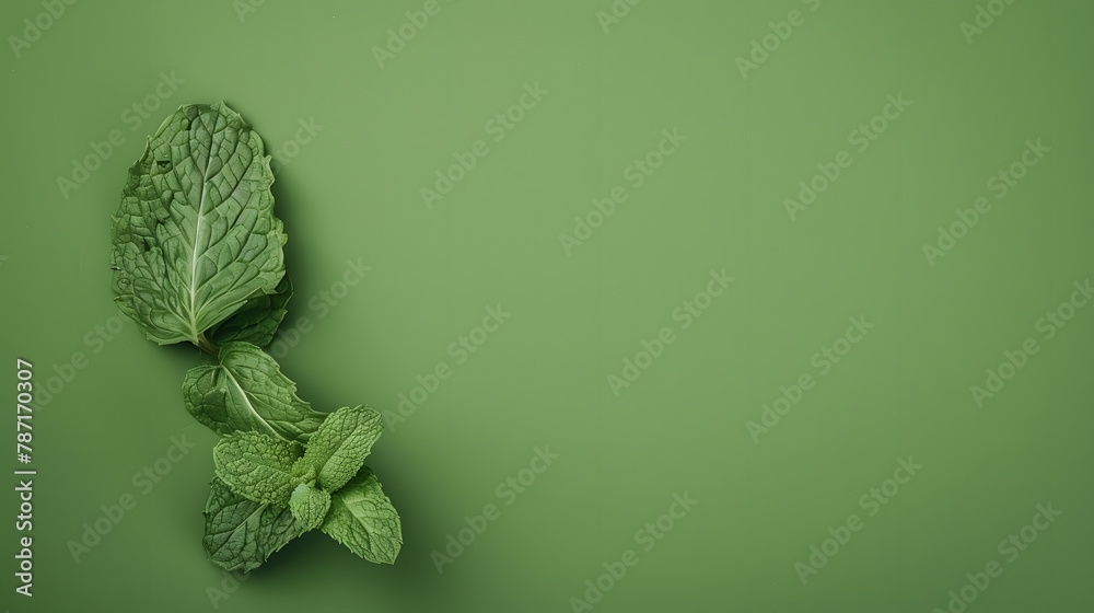 Poster mint leaf fresh mint on colored background mint leaves isolated top view with copy space : generativ