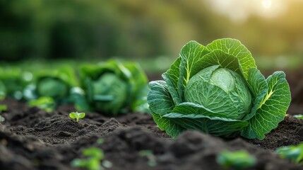 fresh cabbage growing - obrazy, fototapety, plakaty