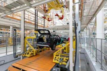 Car Bodies Are Assembly Line Factory Production Cars Modern Automotive Industry Car Being Checked Before Being Painted Hightech Enterprise