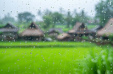 Grain rain, houses in the fields, the background of the emptiness of spring