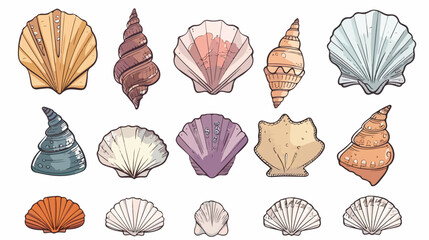 Shell color doodle flat vector isolated on white background