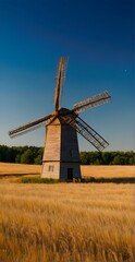 Fototapeta premium Harvesting the Wind: The Role of Windmills in Agriculture, windmill in the countryside