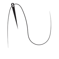 Needle and thread silhouette icon vector illustration. Tailor logo with needle symbol and curvy thread isolated on white background. Tailor sign template, sewing instrument design, fashion icon