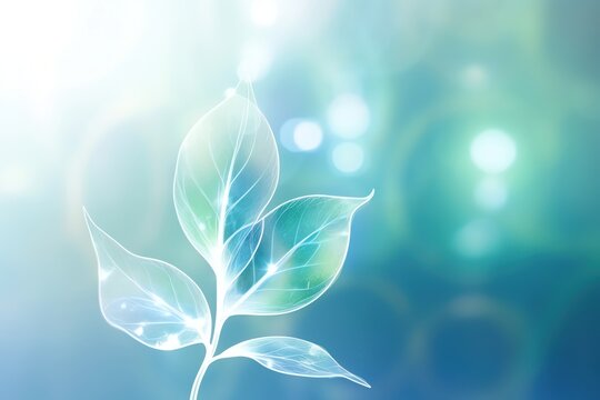 Ecotech planning with holographic leaf, blue hues, concept of green innovation