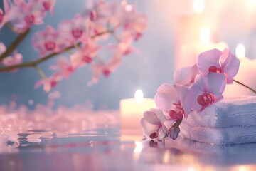 Calm spa essence, flickering candle light, pure white towels, orchid harmony