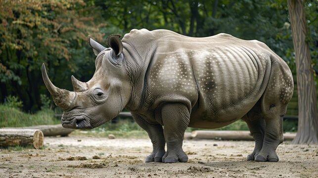 White huge wild rhinoceros standing on the savanna. AI generated image