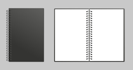open notebook stationary realistic set black cover