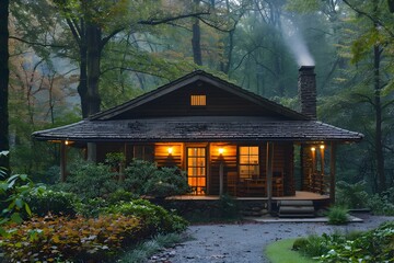 Cozy Woodland Bungalow with Warm Autumn Ambiance and Natural Elements