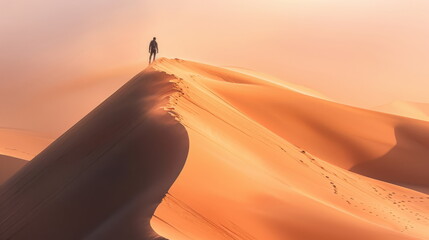 Walking the ridgeline of a desert dune, suitable for concepts of challenge and journey.