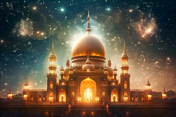 A beautiful blue and gold building with a large dome on top. - Powered by Adobe